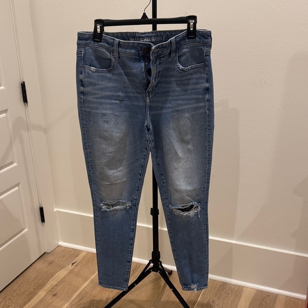 American Eagle Outfitters Blue Ripped Skinny Jeans